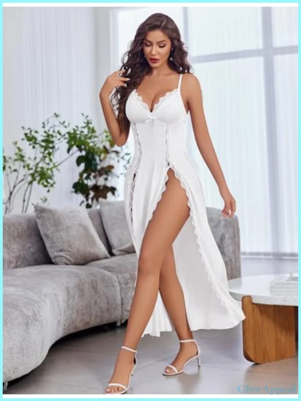 Satin Babydoll Chemise Lingerie, V-Neck Nightgown, Side Split